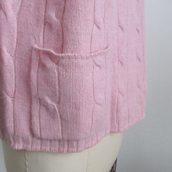 Wool Angora Pink Cable Knit Half Zip Pullover Sweater Mock Neck w/ Pockets - Picture 3 of 11